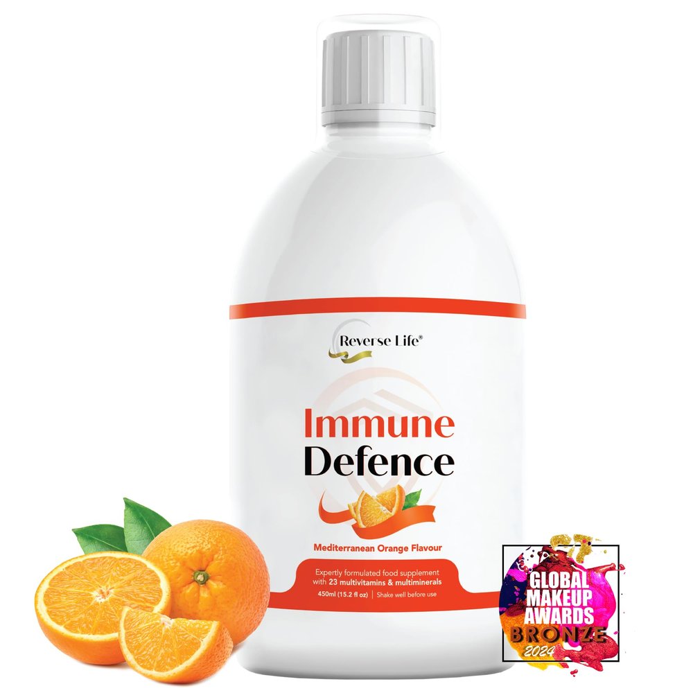 Reverse Life - Immune Defence - Orange Flavour Liquid Multivitamin Drink with 23 Essential Vitamins and Minerals - Maximum Strength Liquid Supplement 500ml