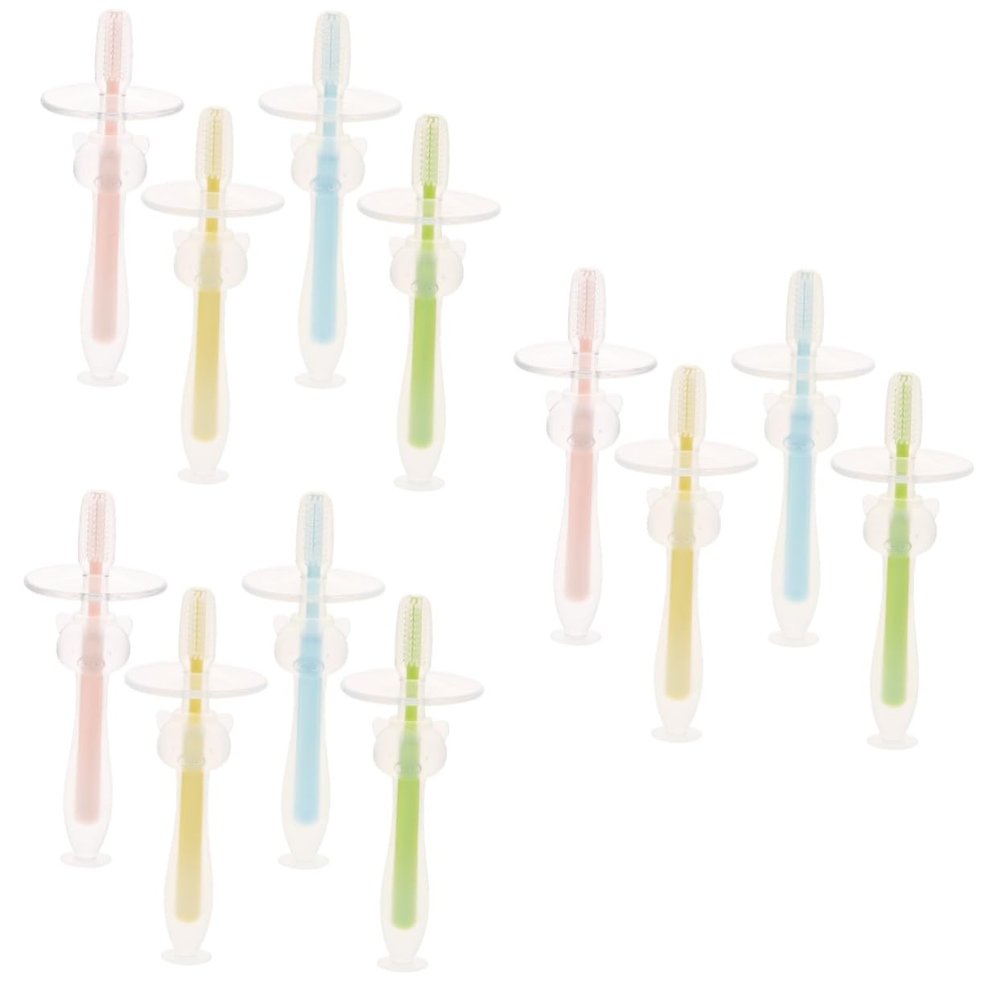 FRCOLOR 12pcs Silicone Toothbrushes for Boy Girl Boy Girl Suction Base Training Toothbrushes for Months