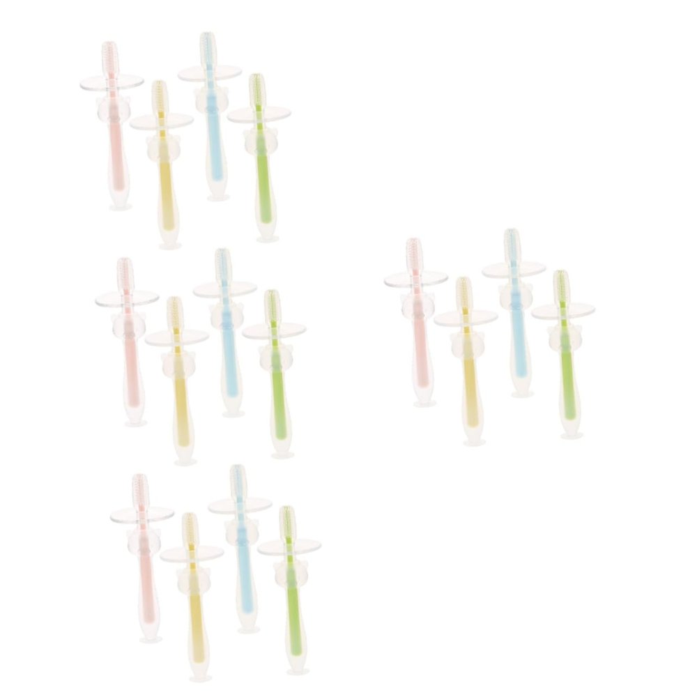 FRCOLOR 16pcs Silicone Toothbrush Suction Base Boy Girl Training Toothbrushes for Months Soft Bristles for Gentle Cleaning Ergonomic for Boy Girl