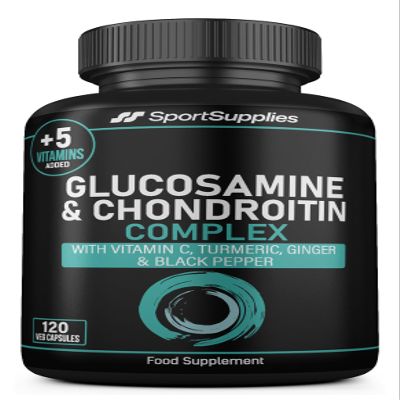 Glucosamine and Chondroitin High Strength Plus 5 Vitamins - 120 Complex Capsules 1,000mg (Providing 530mg Base) - Chondroitin 200mg - Added Turmeric, Ginger, Black Pepper, Vitamin C, B6, B1, D3 & B12