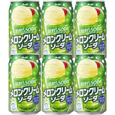 ASAHI CALPIS SODA Melon Cream Soda Japanese Canned Soft Drinks 350ml (Pack of 6)