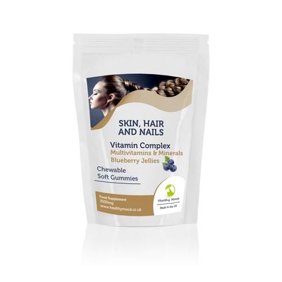 Skin Hair Nails Gummy x180 Jelly Multivitamins & Minerals Complex Fruit Blueberry Pectin Soft Chewable 3+ Soft Gummies Health Supplements