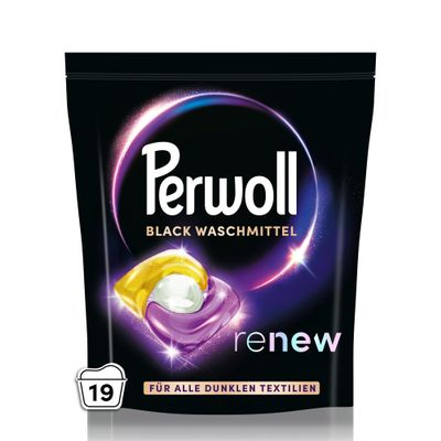 Perwoll Renew Caps Black Detergent (19 Washes), All-in-1 Detergent Caps Gently Clean and Renew Colours & Fibres, for All Dark Textiles, with Triple Renew Technology