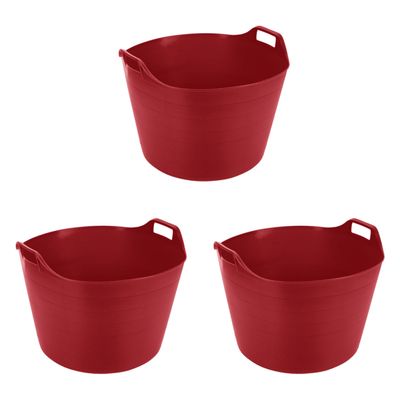 (3 x RED) - Extra Large 75L Litre Robust Versatile Multipurpose Flexi Tub Flexible Plastic Storage Container, Toy Bucket, Laundry Basket, Horse Feeding Tub.