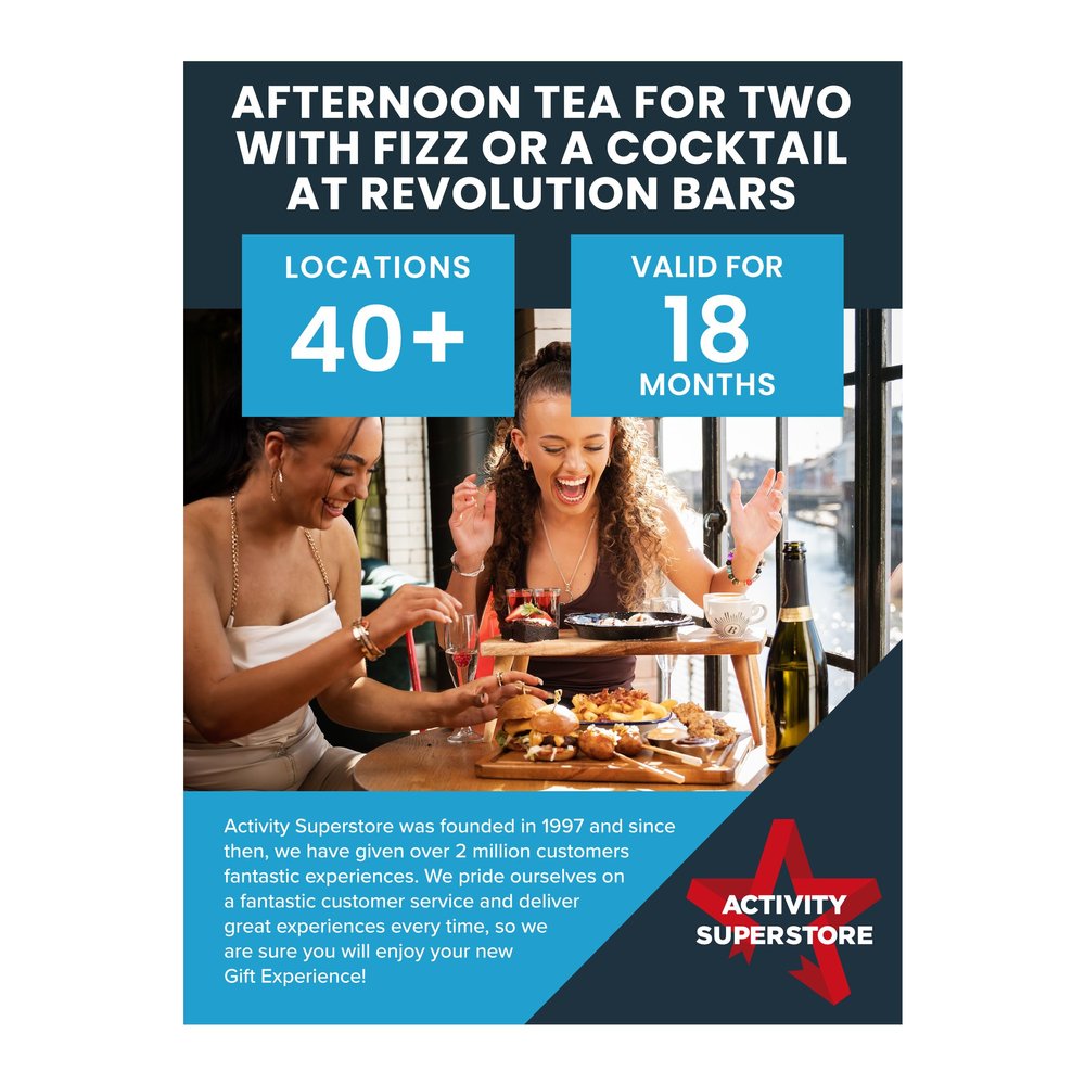 Activity Superstore Afternoon Tea for Two with drink at Revolution Bars