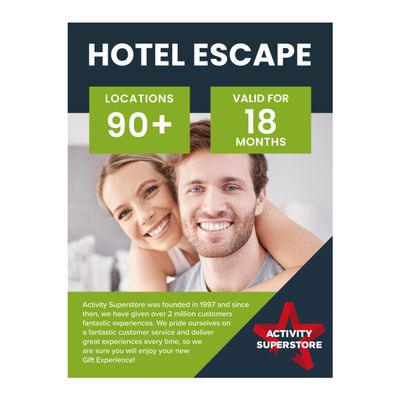 Activity Superstore Hotel Escape, Available at 90+ UK Locations, 18-month Validity, Overnight Stay, Experience Days, Couples Gifts, Romantic Gifts
