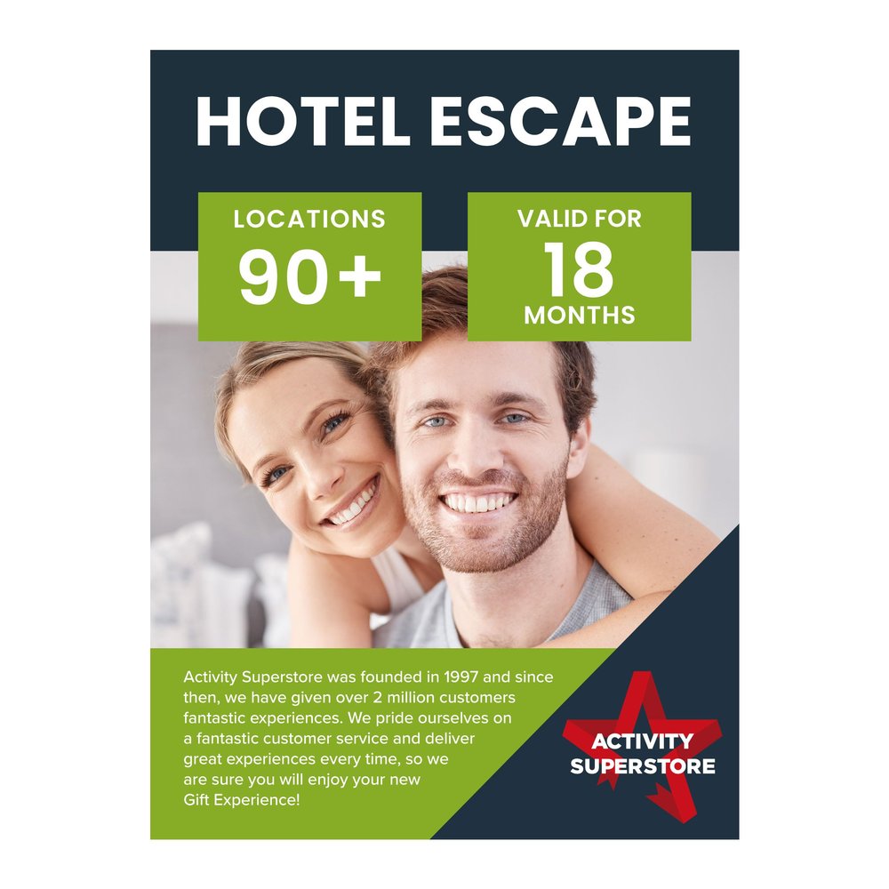 Activity Superstore Hotel Escape, Available at 90+ UK Locations, 18-month Validity, Overnight Stay, Experience Days, Couples Gifts, Romantic Gifts