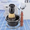 Safety Manual Razor Kit with Holder, Badger Shaving Brush Mug Shave Bowl Foam, Mens Beard Stainless Steel Wooden Handle Shaving Kit Gift for Men Husband Father Brother view 2