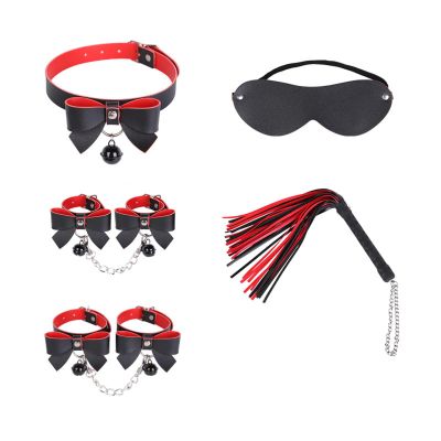 5 Pieces Tie Sets Sexy SM Bowknot Bell Adjustable Toys Set for Couple,Nero