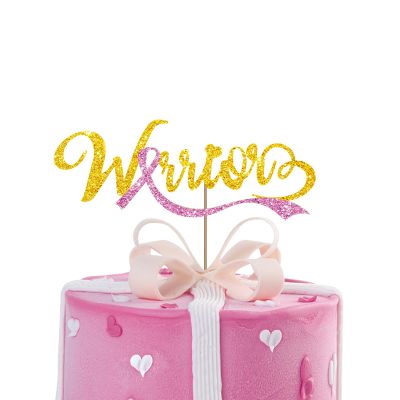 MINUET MINUTE Warrior Cake Topper, Breast Cancer Awareness, Pink & Gold Glitter, 1 Piece