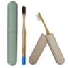 2 Wheatstraw Toothbrush Cases & 2 Bamboo Toothbrushes ~ Bulk Pack Medium Bristles (Green & White) view 1