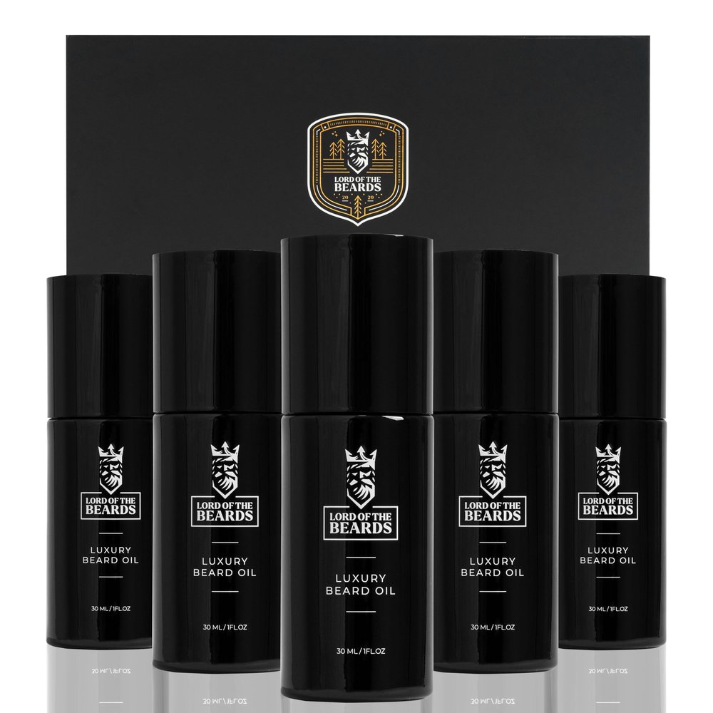 LORD OF THE BEARDS Luxury Beard Oil set Premium Beard Oil Gift Sets for Men with Organic Jojoba, Coconut, and Argan Oils | Best Gift for Husband, Father and Boy Friend (Pack of 5 100ml)