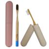 2 Wheatstraw Toothbrush Cases & 2 Bamboo Toothbrushes ~ Bulk Pack Medium Bristles (Pink & White) view 1