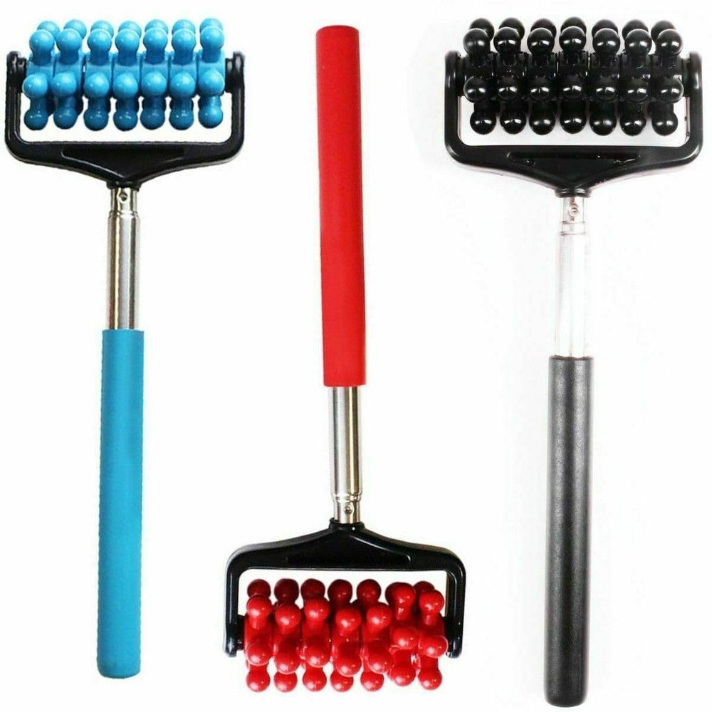 1x Random Telescopic Back Massager, 20cm Wear Resistant Stainless Steel Pole Massage Stick, Adjustable Rubber Handle Flexible Back Roller, Body Massager Gifts