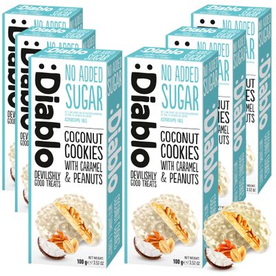 Diablo No Added Sugar Coconut Cookies with Caramel & Peanuts  Delicious No Sugar Biscuits, Guilt-Free Snacks for Adults and Families, Crumbly Sweet Treats Sweetened with Maltitol, 100g (Pack of 6)