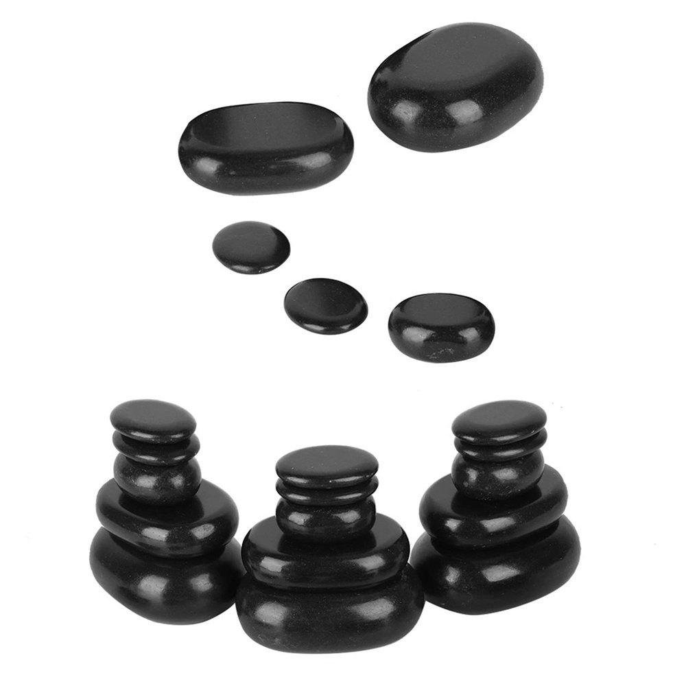 20Pcs/Set Massage Stones,Hot Rock Massages, Hot Spa Black Basalt Oval Shape Stone Hot Stones for Massage for Essential Oil Pedicure Massage Body Relaxation