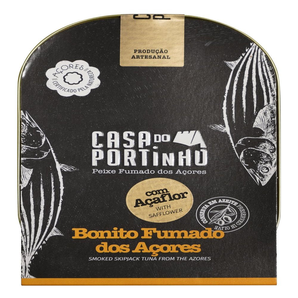 Casa do Portinho - Gourmet Canned Azorean Cold Smoked Skipjack tuna (Katsuwonus pelamis) with Safflowerin in Olive Oil - 219gr (Pack of 3 cans)