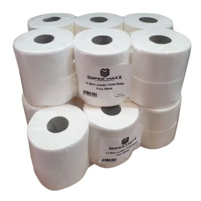 2 Ply Mini Jumbo Toilet Rolls Tissue Paper Bulk Buy Not Recycled Pure Soft Super Maxx (24 Rolls)