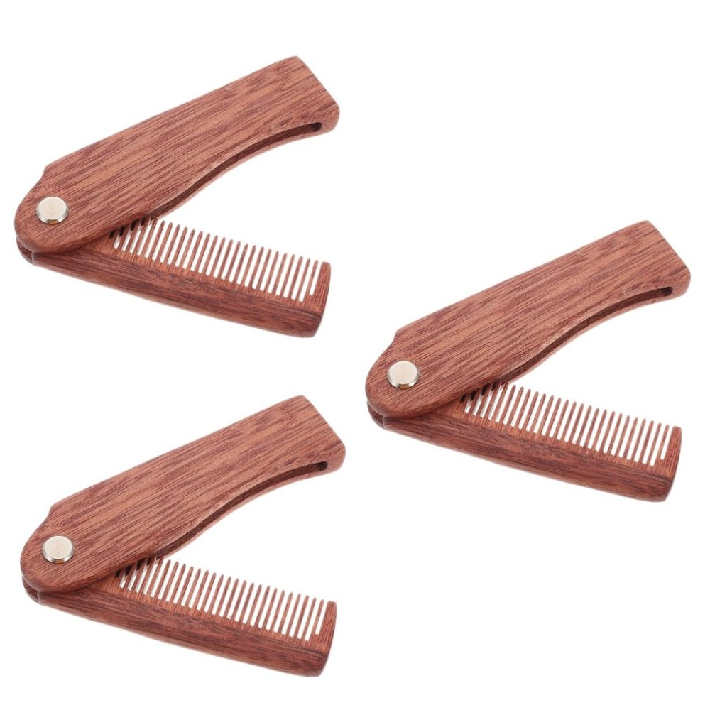 Angoily 3pcs Folding Beard Comb for Men Wooden Pocket Comb for Mustache Grooming Household Hair Accessory