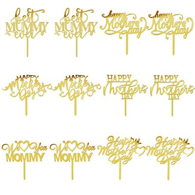 Qertesl 12PCS Mother's Day Cake Topper,Acrylic cupcake Decoration,Happy Mother's Day Cake Decoration,Best Mom Ever,Mother's Day Party Decoration supplies (Acrylic 12)