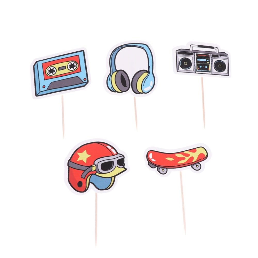 CHILDWEET 25pcs Skateboarding Themed Cake Toppers Birthday Cake Decorations for Party Dessert Toppers in Material
