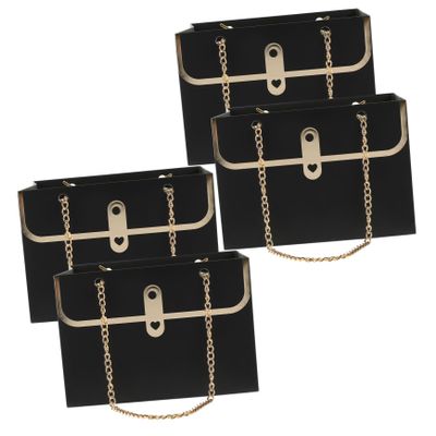 TEHAUX 4pcs Portable Handbag Rectangular Bouquet Wrapping Bag Metal Handle Multipurpose Storage Black Paper Flower Packaging Reusable Baggies for Weddings and Events