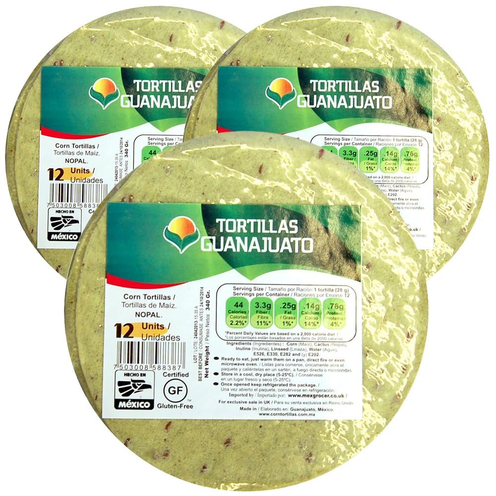 15cm Cactus Green Corn Tortillas 340g (Pack of 3) / Mexican Tortilla Wraps, Gluten Free Cactus Tortillas for Tacos, Quesadilla