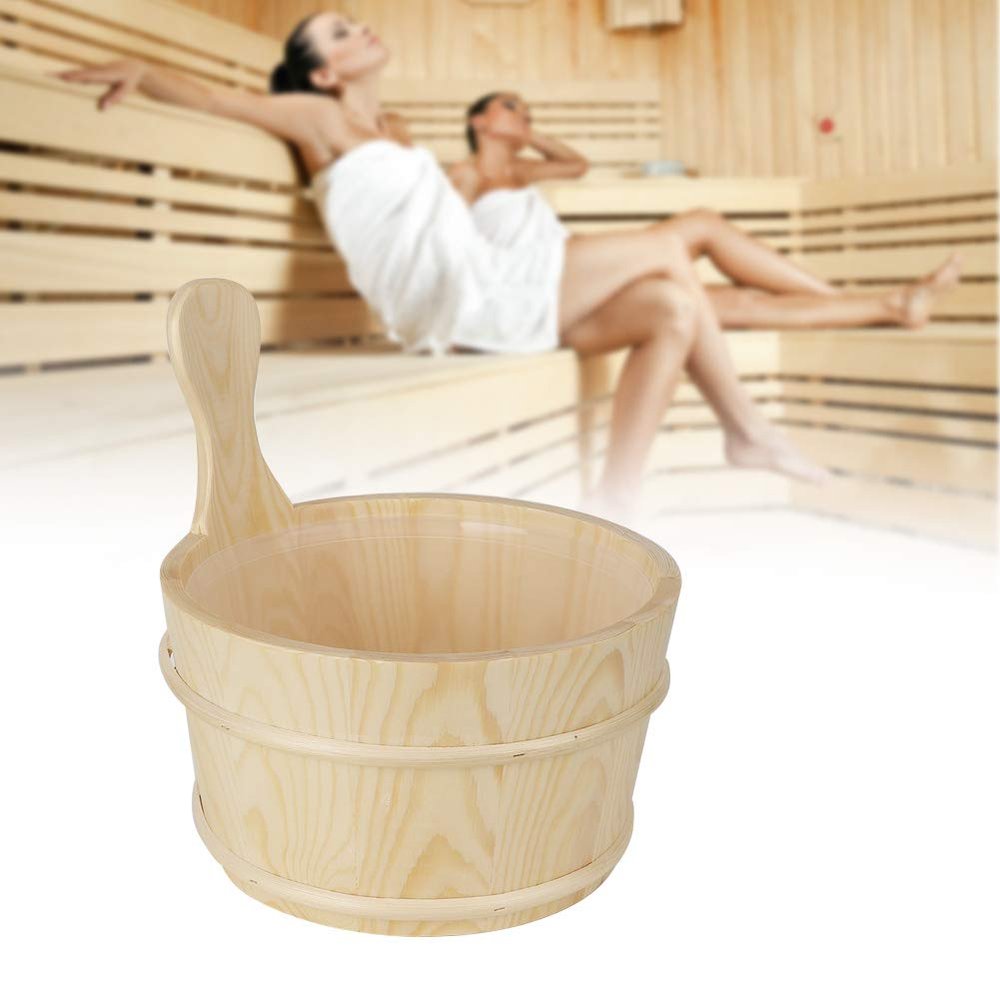 Sauna Bucket and Ladle, Wooden Sauna Bucket Sauna Accessories for Men Women Sauna Wood Bucket Set for Sauna Room