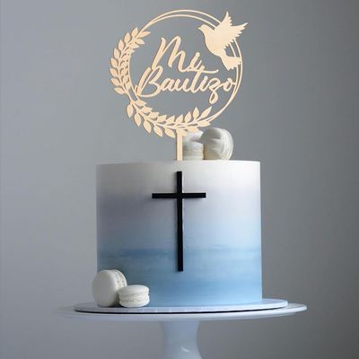 Party to Be Mi Bautizo Cake Topper Spanish Baptism Cake Topper in Wood (Design 001)