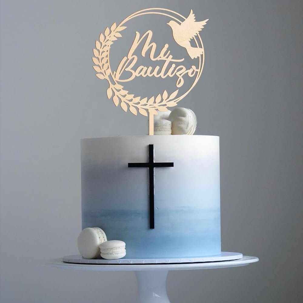 Party to Be Mi Bautizo Cake Topper Spanish Baptism Cake Topper in Wood (Design 001)