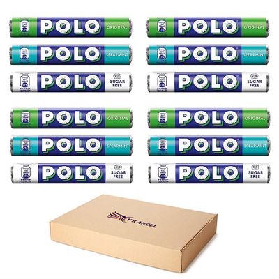 12 x Polo Rolls Mints Tubes 3 Different Flavor Sweets, 4 x Spearmint Mints 34g, 4 x Original Mints 34g, 4 x Sugar Free Mints 33.3g
