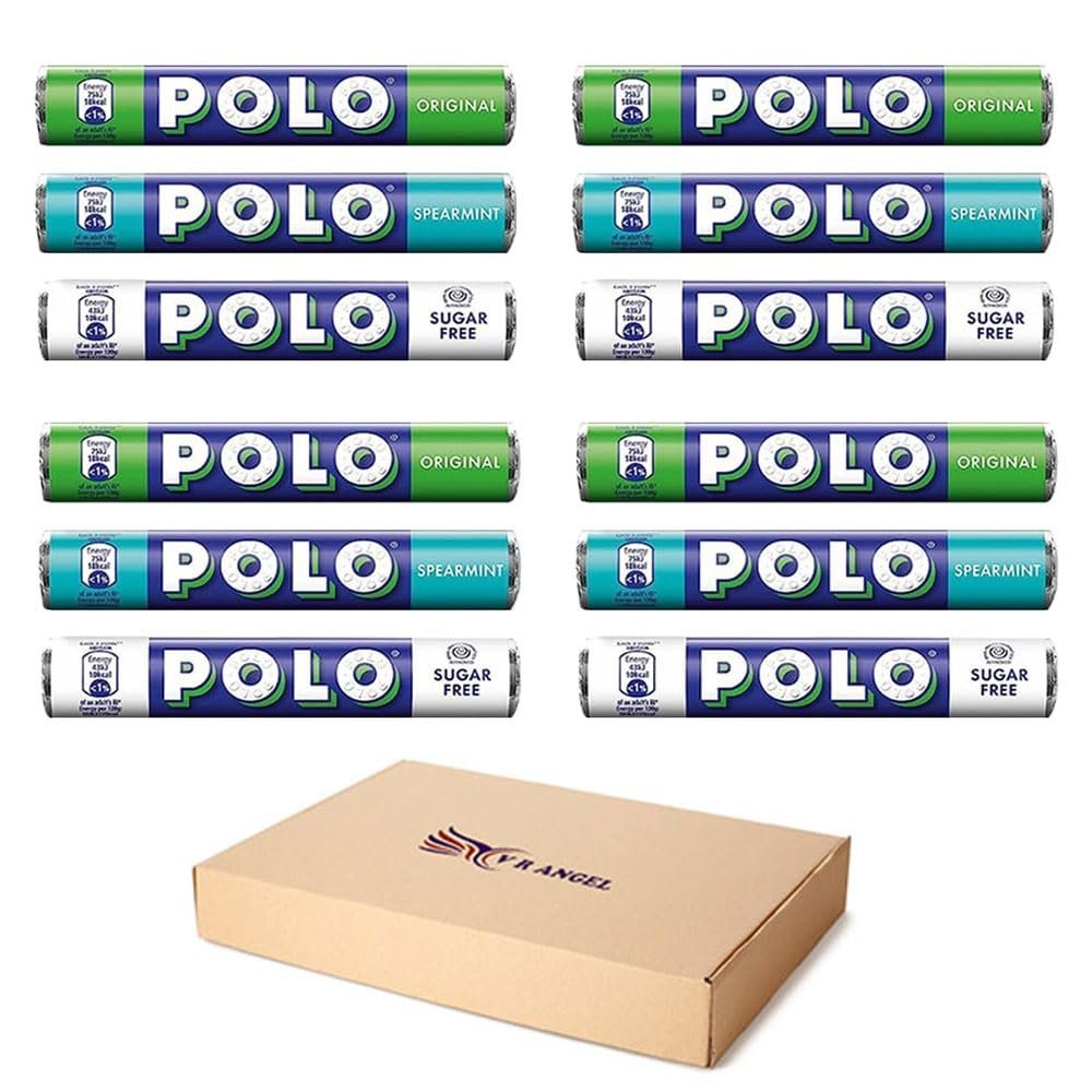 12 x Polo Rolls Mints Tubes 3 Different Flavor Sweets, 4 x Spearmint Mints 34g, 4 x Original Mints 34g, 4 x Sugar Free Mints 33.3g