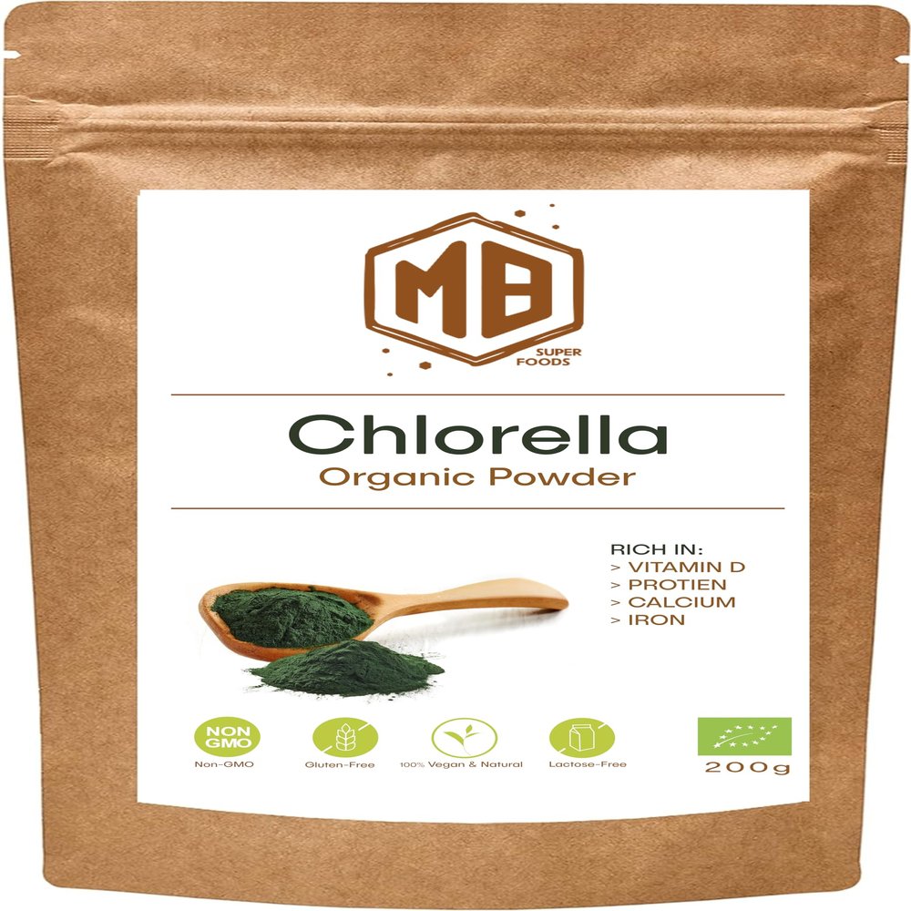 MB Superfoods - Premium Organic Chlorella Powder 200g, Chlorella Supplement for Herbal Wellness, Pure Organic Chorella Powder