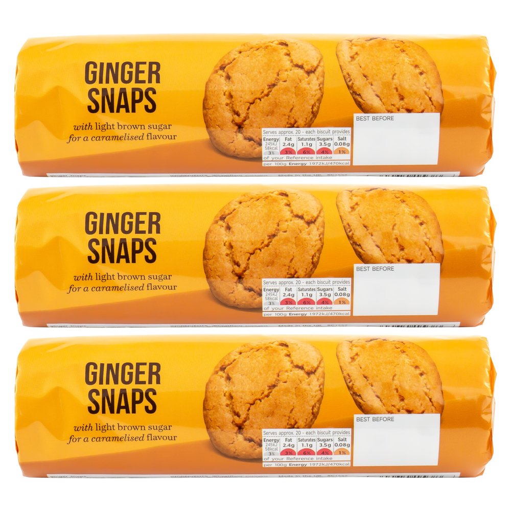3 x 250g Ginger Snaps, Traditional Biscuits with Light Brown Sugar for a Caramelised Flavour - 750g