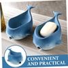 CAXUSD Whale Soap Dish Ceramic Draining Holder Adorable Whale Shape Soap Tray for Bathroom Kitchen Sink Countertop view 4