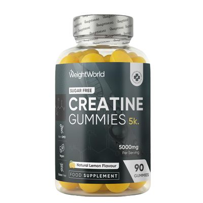 Creatine Gummies for Women & Men - 5000mg - Sugar-Free - 90 Gummies - Natural Lemon Flavour - Vegan-Friendly Creatine Monohydrate Supplement - 1 Month Supply - Non-GMO & Gluten-Free