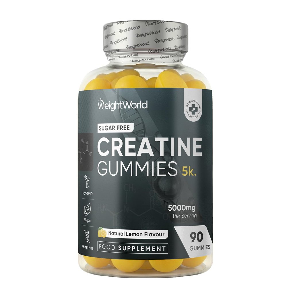 Creatine Gummies for Women & Men - 5000mg - Sugar-Free - 90 Gummies - Natural Lemon Flavour - Vegan-Friendly Creatine Monohydrate Supplement - 1 Month Supply - Non-GMO & Gluten-Free