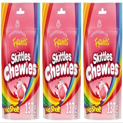 3 x Skittles Chewies Vegan Sweets Fruit Pouch Bag 137g Delicious Treat Gift Hamper For Birthday,Christmas Sold By Experts Supplies