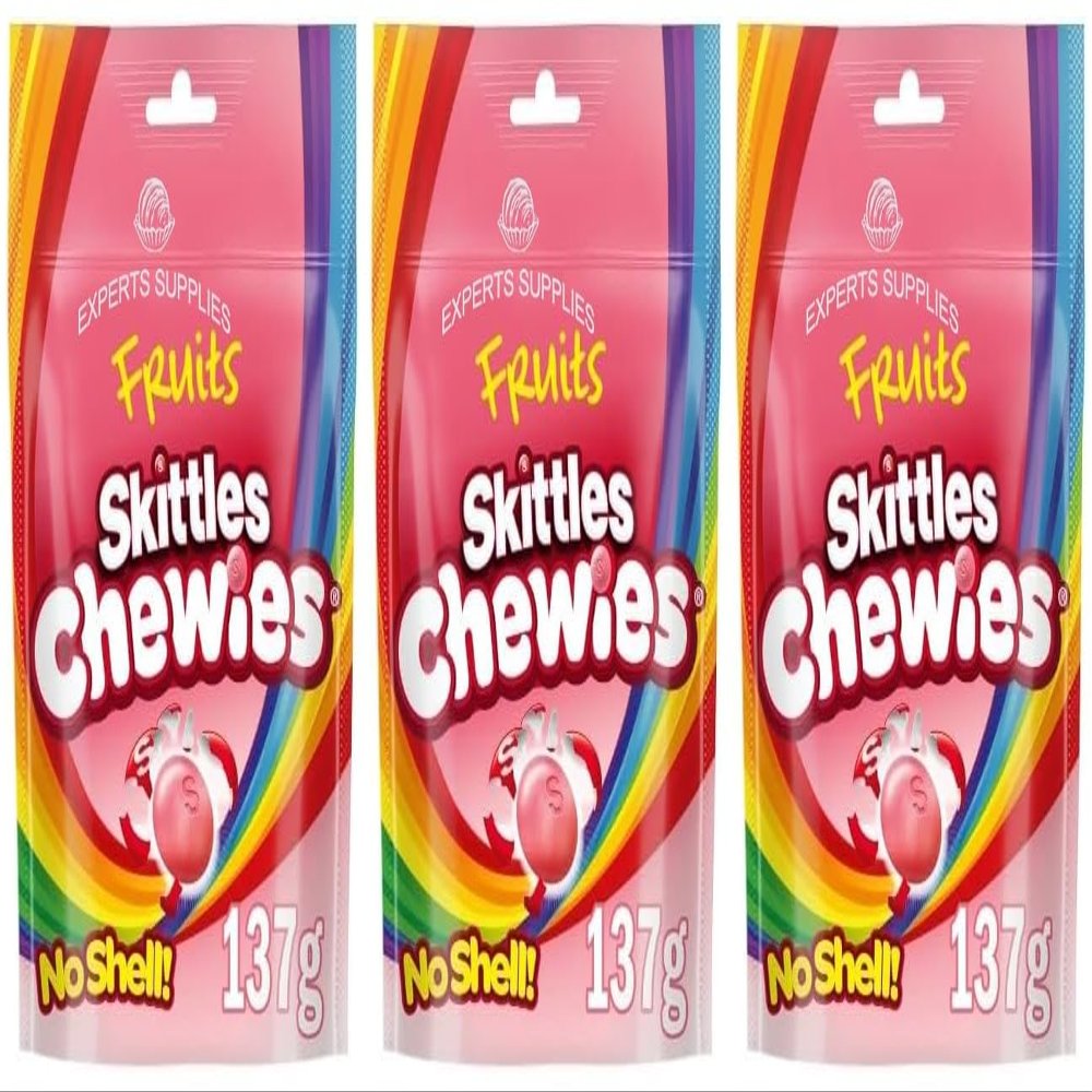 3 x Skittles Chewies Vegan Sweets Fruit Pouch Bag 137g Delicious Treat Gift Hamper For Birthday,Christmas Sold By Experts Supplies