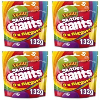 4x Skittles Fruits Giants Chewy Candies 132g Soft Centre For Kids Party Treat by Experts Supplies
