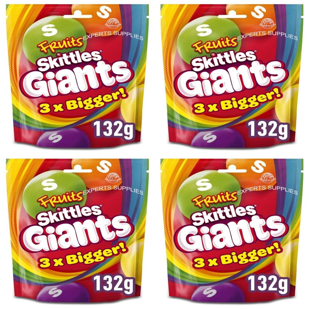 4x Skittles Fruits Giants Chewy Candies 132g Soft Centre For Kids Party Treat by Experts Supplies