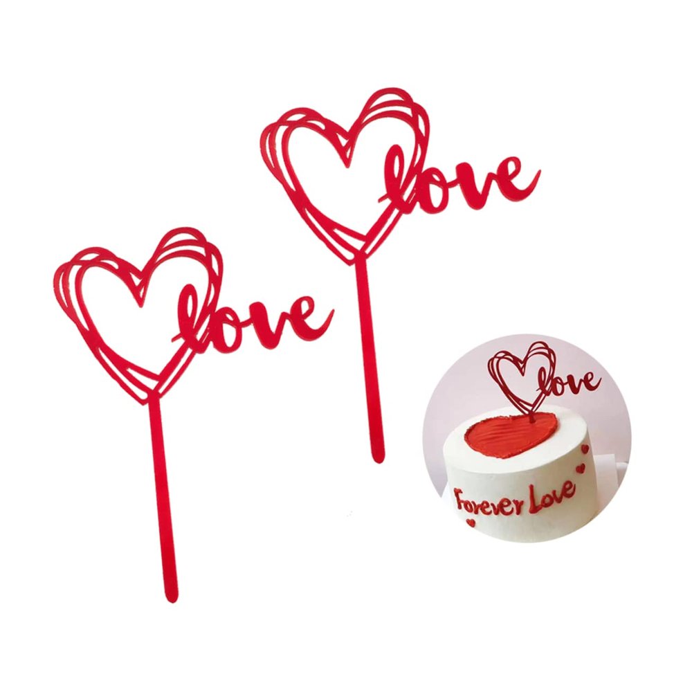 Ciieeo 10 Pcs Birthday Cake Topper Acrylic Love Shape Picks Party Decorations Food Supplies