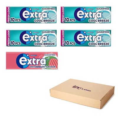 Extra Chewing Gum 5 x Sugar Free Selection Fresh Cool Breeze Including Watermelon Surprise For Little Moments of Refreshment - Sold by VR Angle