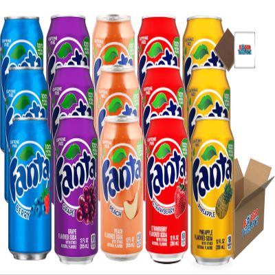 Fanta USA Variety Party Pack 12-24 Cans / 4 Flavours Randomly Sent: Grape, Peach, Strawberry, Pineapple, Berry - Boxed Treatz (355ml, 3 Flavours (4 Pcs Each))