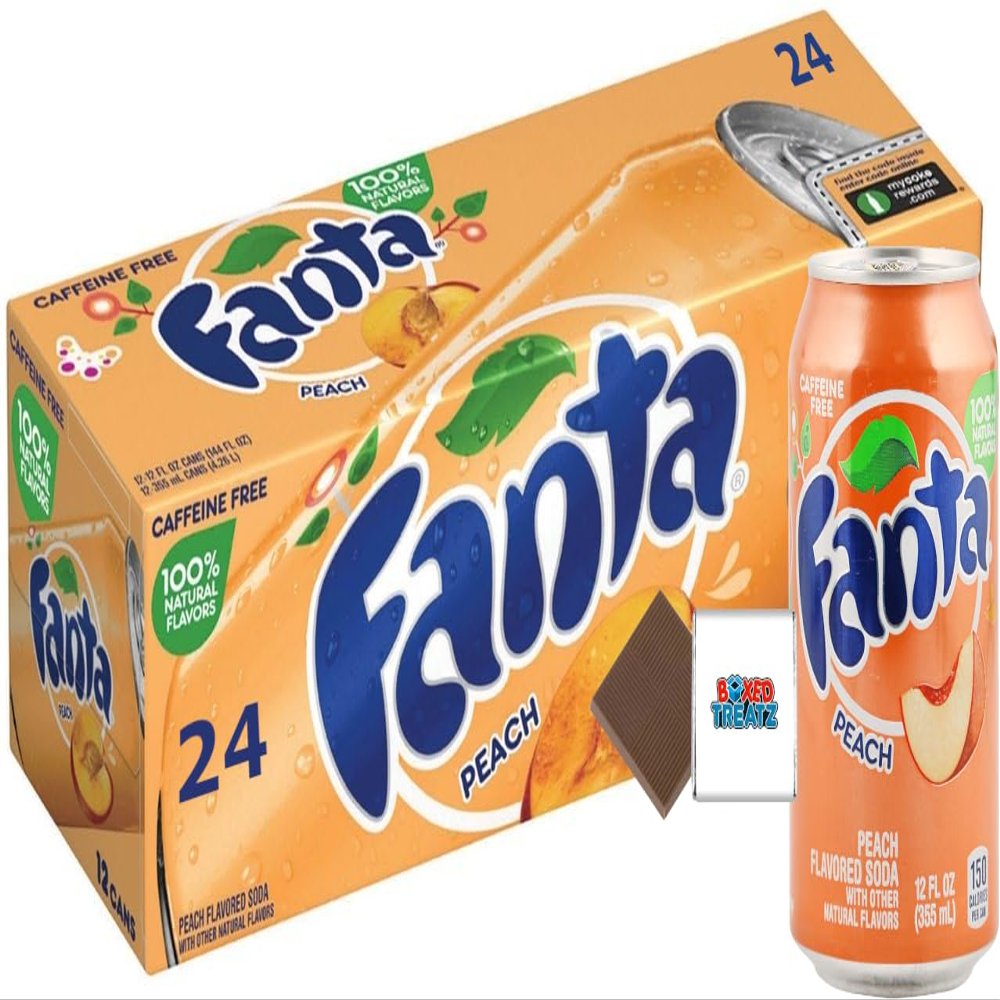 Fanta USA Variety Party Pack 12-24 Cans / 4 Flavours Randomly Sent: Grape, Peach, Strawberry, Pineapple, Berry - Boxed Treatz (355ml, Pack of 24 Cans Peach)