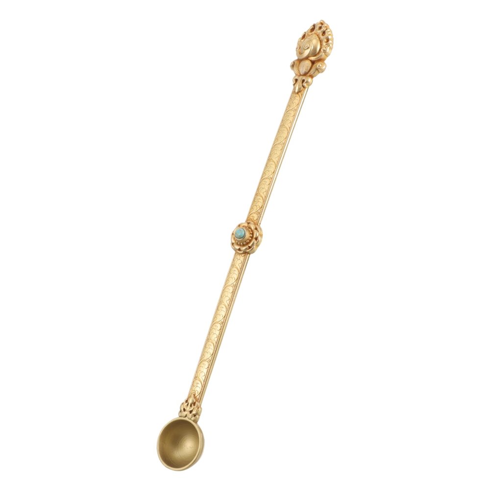 Zerodeko 3pcs Brass Carved Buddha Spoon Crafted Ghee Spoon Tibet Religious Decor for Spiritual Ceremonies