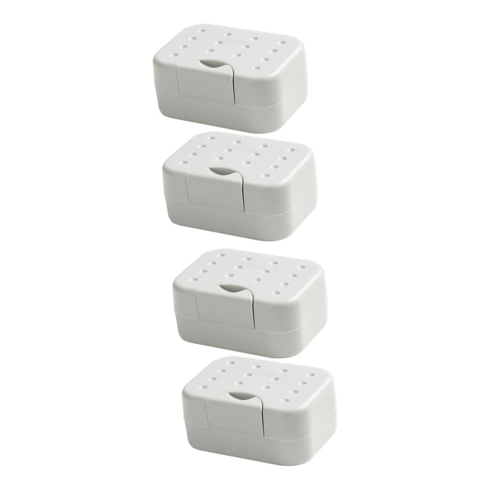 Alipis 4pcs Portable Soap Box with Lid Sealing Soap Holder for Travel Home and Outdoor Use Lightweight Design with Drainage and Material White