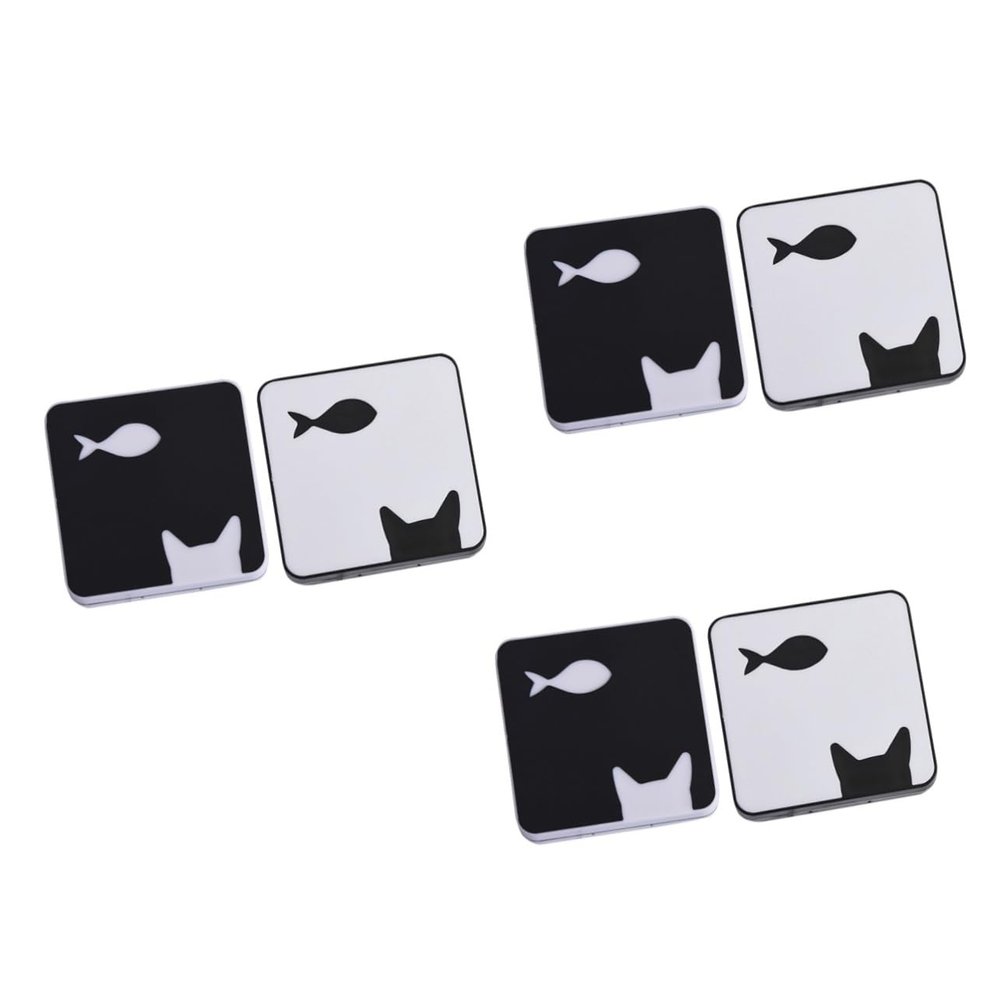PartyKindom 6pcs Lense Box Women Cat Fish Design Storage Container Mirror for Travel