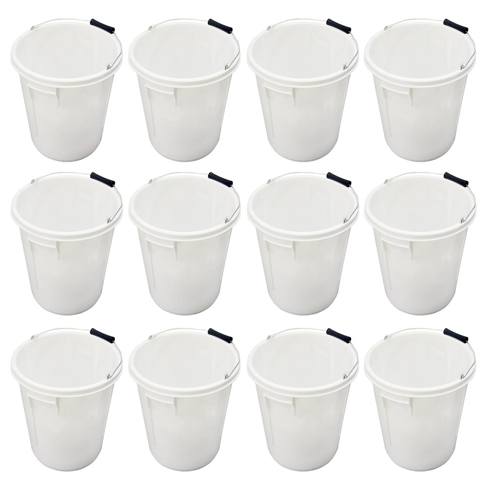 12 x 25L Litre White Strong Round Plastic Bucket With Depth Gauge & Metal Handle Plasterers Bucket Car Wash Bucket Storage Container Cleaning Bucket Paint Pail Bucket Water Bucket For Home Garden