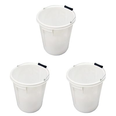 25L White Strong Round Plastic Bucket With Depth Gauge & Metal Handle - Large Plasterers Bucket for Home Garden